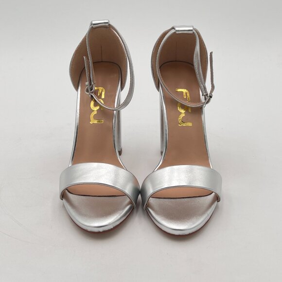 FSJ Silver Classic Chunky High Heel Sandals Open Toe Ankle Strap Dress Shoe - Picture 3 of 8